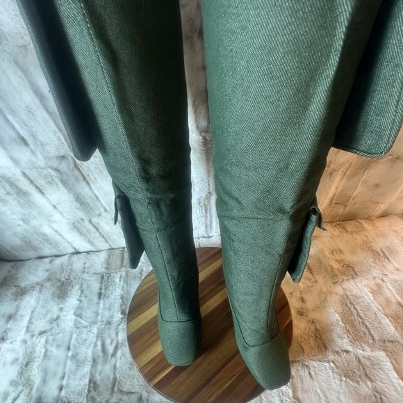 Unique Green Denim Heel Boots With 2 Pockets With Velcro Closures - Picture 6 of 9